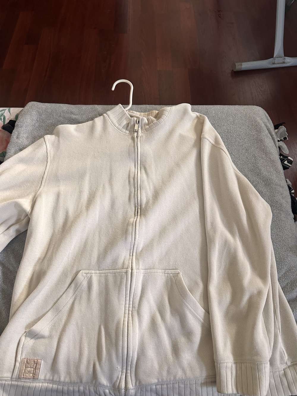 Ralph Lauren Cream Ribbed Zip-Up Hoodie